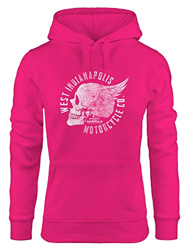 Neverless Cooler Damen Hoodie mit Totenkopf Flügel, Motorrad Biker Skull Wings Vintage, Sweatshirt Kapuze Kapuzenpullover pink M von Neverless