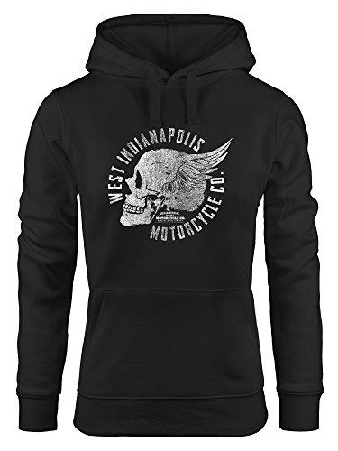 Neverless Cooler Damen Hoodie mit Totenkopf Flügel, Motorrad Biker Skull Wings Vintage, Sweatshirt Kapuze Kapuzenpullover schwarz M von Neverless