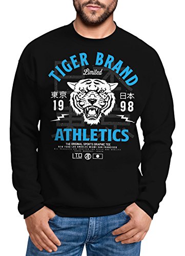Neverless Cooles Herren Sweatshirt Tiger Brand Tokyo Supply Japan Athletic Sport Muskelshirt Muscle Shirt schwarz-türkis 3XL von Neverless
