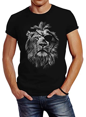 Neverless Cooles Herren T-Shirt Löwe Print Aufdruck Motiv Slim Fit schwarz L von Neverless