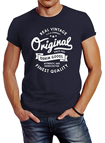 Neverless Cooles Herren T-Shirt Original Denim Goods Vintage Druck Original Slim Fit Navy 3XL von Neverless