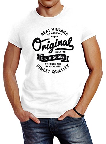 Neverless Cooles Herren T-Shirt Original Denim Goods Vintage Druck Original Slim Fit weiß M von Neverless
