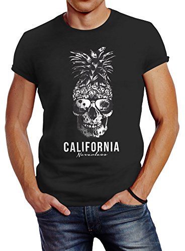 Neverless Cooles Herren T-Shirt Pineapple Skull Sonnenbrille Ananas Totenkopf Slim Fit anthrazit M von Neverless