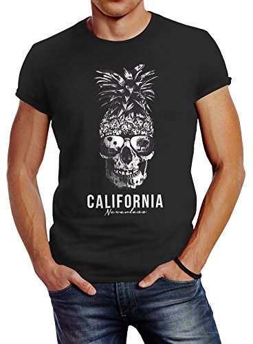 Neverless Cooles Herren T-Shirt Pineapple Skull Sonnenbrille Ananas Totenkopf Slim Fit anthrazit XXL von Neverless