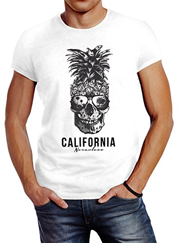 Neverless Cooles Herren T-Shirt Pineapple Skull Sonnenbrille Ananas Totenkopf Slim Fit weiß 4XL von Neverless