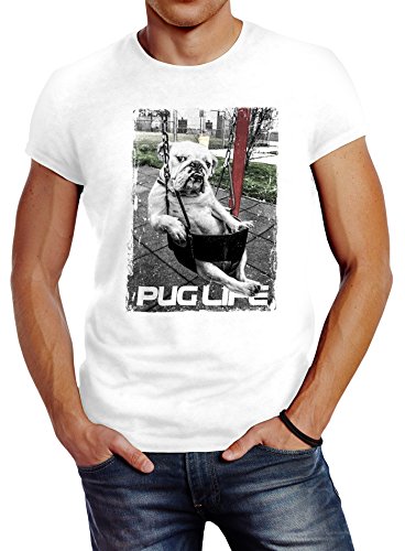Neverless Cooles Herren T-Shirt mit Pug Life Print, Hund in Schaukel, Slim Fit weiß 4XL Neverless Cooles Herren T-Shirt mit Pug Life Print, Hund in Schaukel, Slim Fit weiß 4XL von Neverless