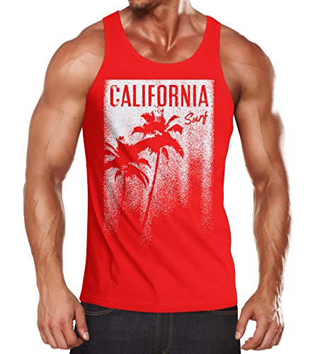 Neverless Cooles Herren Tank-Top California Surf Palmen rot M von Neverless