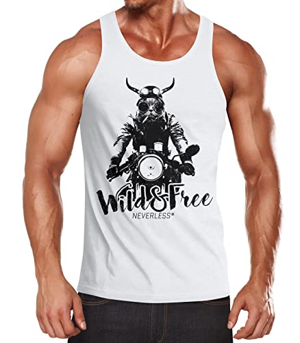 Neverless Cooles Herren Tank-Top Katze auf Motorrad weiß 3XL von Neverless