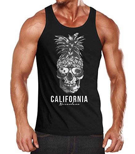 Neverless Cooles Herren Tank-Top Pineapple Skull Sonnenbrille Ananas Totenkopf Slim Fit schwarz S von Neverless