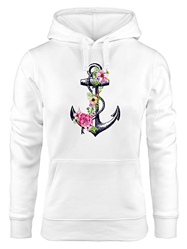 Neverless Damen Hoodie Anker Blumen Flower Anchor Watercolor Kapuzen-Pullover weiß L von Neverless