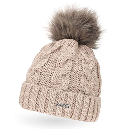 Neverless Damen Strick-Mütze gefüttert mit Fell-Bommel, Kunstfell, Winter-Mütze, Bommelmütze, hell-beige Unisize Neverless Damen Strick-Mütze gefüttert mit Fell-Bommel, Kunstfell, Winter-Mütze, Bommelmütze, hell-beige Unisize von Neverless