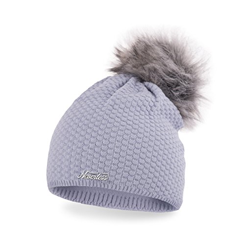 Neverless Damen Strickmütze Strick-Beanie mit Bommel, Winter-Mütze, Bommelmütze, hellblau Unisize von Neverless