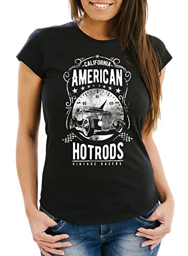 Neverless Damen T-Shirt American Hotrods Retro Kult-Auto Car Vintage Print Slim Fit schwarz L von Neverless