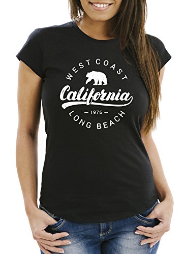 Neverless Damen T-Shirt California Republic Slim Fit schwarz S von Neverless
