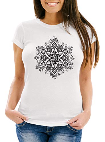 Neverless Damen T-Shirt Mandala Ornament Bohemian Boho Ethno Slim Fit weiß XL von Neverless