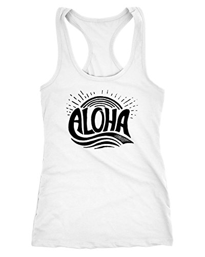 Neverless Damen Tank-Top Aloha Wellen Surfing Sommer Racerback weiß L von Neverless