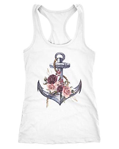 Neverless Damen Tank-Top Anker Blumen Wasserfarben Racerback weiß M von Neverless