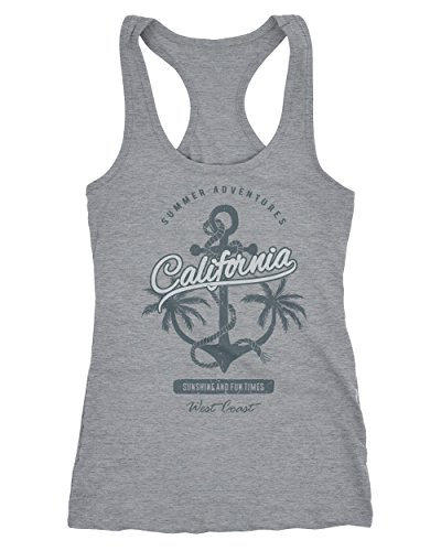 Neverless Damen Tank-Top Anker Palmen Anchor Palms Racerback Baumwolle Slim Fit grau-grau M von Neverless