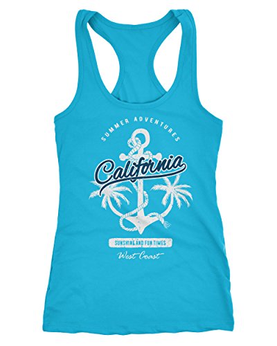 Neverless Damen Tank-Top Anker Palmen Anchor Palms Racerback Baumwolle Slim Fit türkis L von Neverless