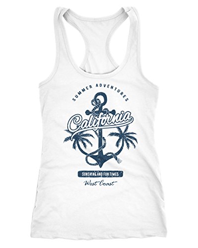 Neverless Damen Tank-Top Anker Palmen Anchor Palms Racerback Baumwolle Slim Fit weiß-blau M von Neverless