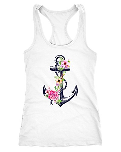 Neverless Damen Tank-Top Blumen Anker Flower Anchor Watercolor Racerback weiß L von Neverless