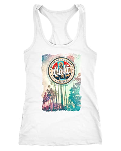 Neverless Damen Tank-Top California Beach Sunset Palmen Los Angeles Retro Racerback weiß L von Neverless