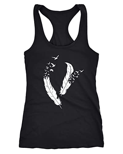 Neverless Damen Tank-Top Feder Vögel Racerback Trägertop Ringertop Sport-Top Trägershirt Feather Birds schwarz L von Neverless