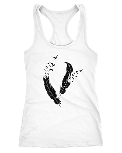 Neverless Damen Tank-Top Feder Vögel Racerback Trägertop Ringertop Sport-Top Trägershirt Feather Birds weiß M von Neverless