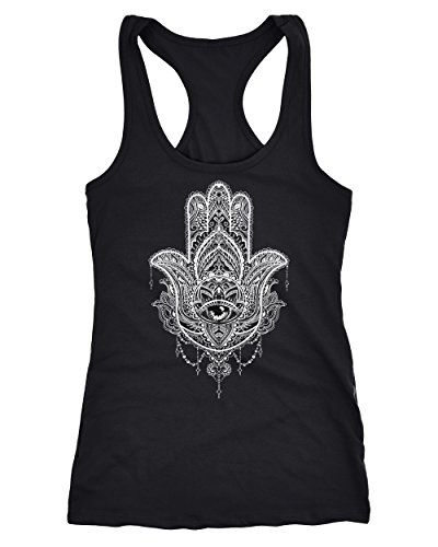 Neverless Damen Tank-Top Hamsa Fatimas Hand Mandala Boho Bohamian Ethno Tribal Ornament Racerback Slim Fit tailliert Baumwolle schwarz S von Neverless