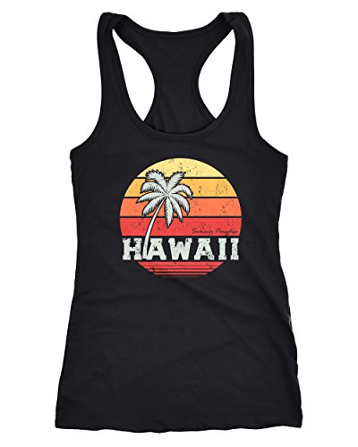Neverless Damen Tank-Top Hawaii Palme Tropical Summer Retro Slim Fit Baumwolle Racerback schwarz L von Neverless