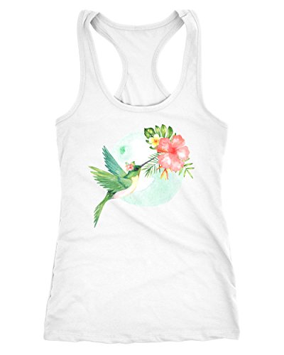 Neverless Damen Tank-Top Kolibri Vogel Tropical Summer Jungle Paradise Hummingbird Racerback Slim Fit tailliert Baumwolle weiß S von Neverless