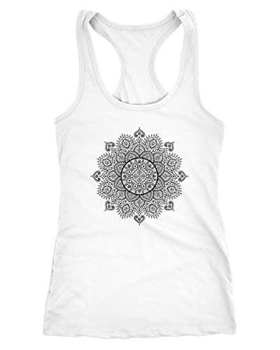 Neverless Damen Tank-Top Mandala Ethno Boho Bohemian Racerback weiß-schwarz M von Neverless