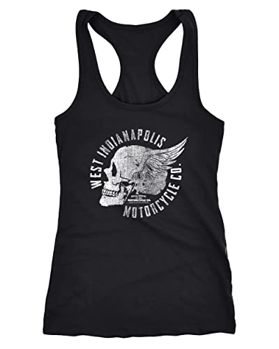 Neverless Damen Tank-Top Motorrad Biker Totenkopf Skull Wings Vintage Racerback Trägershirt schwarz L von Neverless