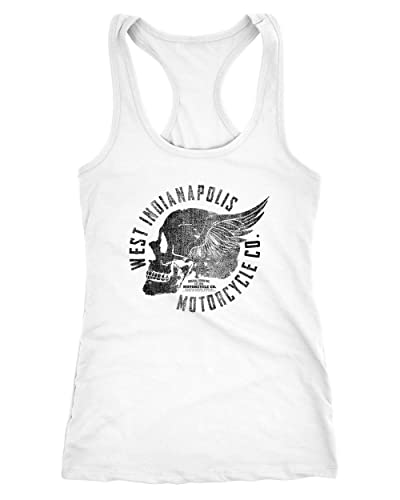 Neverless Damen Tank-Top Motorrad Biker Totenkopf Skull Wings Vintage Racerback Trägershirt weiß M von Neverless