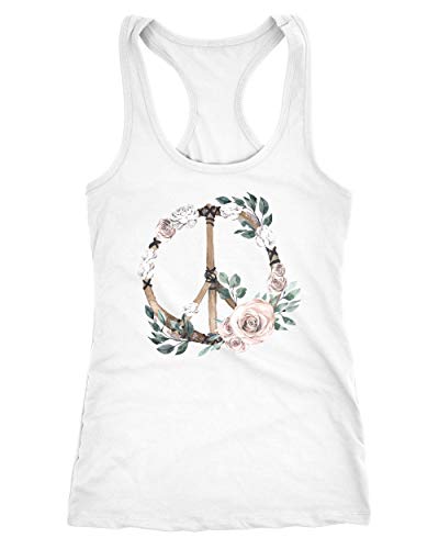 Neverless Damen Tank-Top Peace-Symbol Blumen Flowerpower Hippie Boho Bohemian Racerback weiß S von Neverless