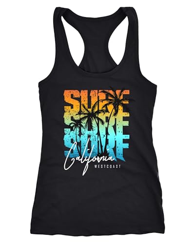 Neverless Damen Tank-Top Sommer Surf California Palmen Racerback schwarz-türkis L von Neverless