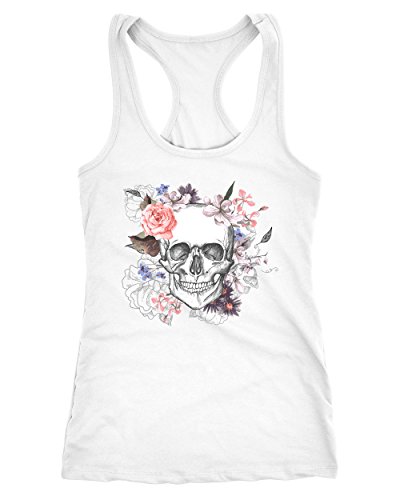 Neverless Damen Tank-Top Totenkopf Blumen Flower Skull Boho Schädel Racerback weiß XXL von Neverless