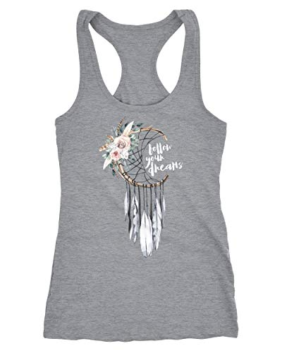 Neverless Damen Tank-Top Traumfänger Dreamcatcher Follow Your Dreams Spruch Blumen Federn Spruch Boho Racerback grau M von Neverless