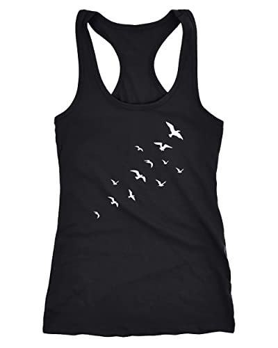 Neverless Damen Tank Top Vögel Birds Fly Racerback Tanktop Trägertop Trägershirt schwarz M von Neverless