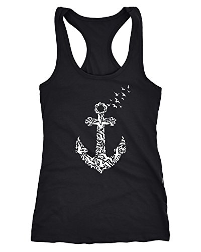 Neverless Damen Tank-Top Vogel Anker Anchor Birds Racerback Trägertop Trägershirt Ringertop Sport-Top schwarz XL von Neverless