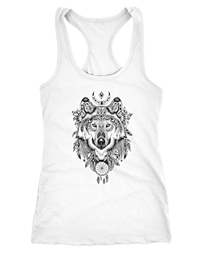 Neverless Damen Tank-Top Wolf Zentangle Atzekenmuster Boho Bohamian Atzec Animal Ethnic Racerback weiß S von Neverless