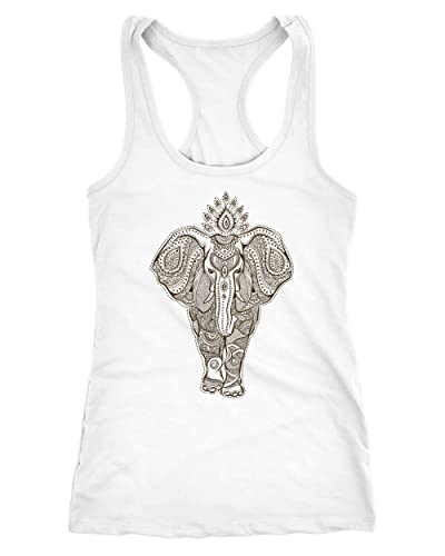 Neverless Damen Tank-Top Zentangle Elefant Mandala Boho Bohemain Elephant Racerback weiß L von Neverless