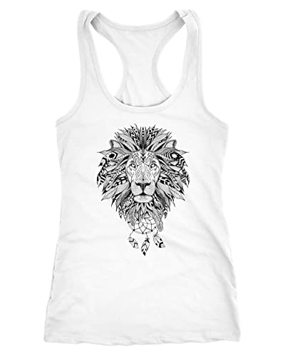 Neverless Damen Tank-Top Zentangle Löwe Lion Atzekenmuster Boho Bohamian Atzec Federn Traumfänger weiß S von Neverless