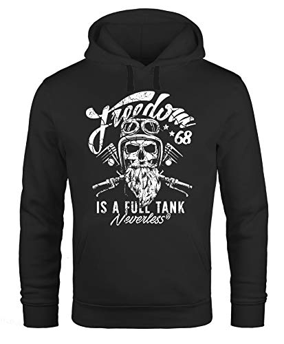 Neverless Herren Long-Sleeve Biker Motorrad Motiv Freedom is a Full Tank Skull Totenkopf schwarz XL von Neverless