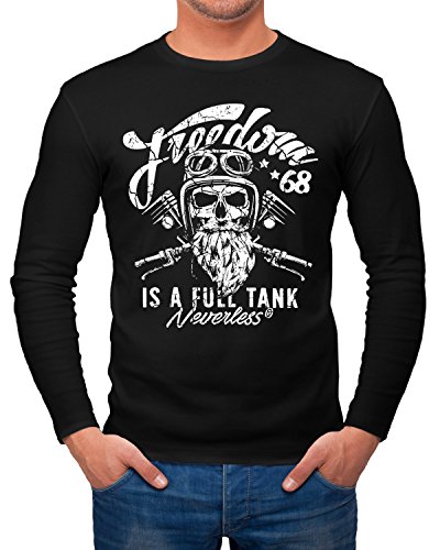 Neverless Herren Long-Sleeve Biker Motorrad Motiv Freedom is a full Tank Skull Totenkopf Langarm-Shirt schwarz XL von Neverless