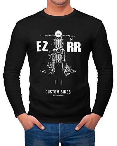 Neverless Herren Long-Sleeve Biker Motorrad Motiv Front Vintage Langarm-Shirt schwarz L von Neverless