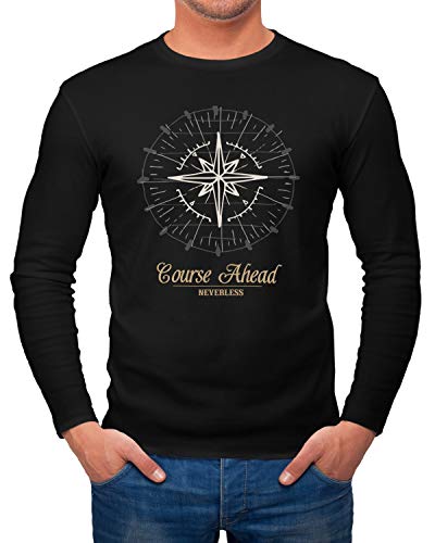 Neverless Herren Longsleeve Kompass Navigator Langarmshirt schwarz L von Neverless