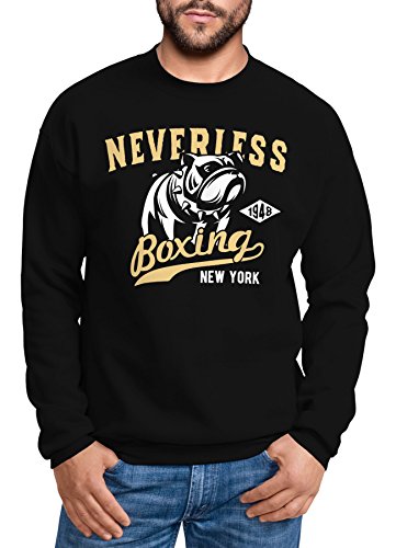 Neverless Herren Sweatshirt Boxing Boxer Hund Dog Pullover Rundhalspullover für Männer schwarz 4XL von Neverless