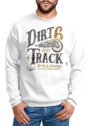 Neverless Herren Sweatshirt Dirt Track Biker Retro Vintage Rundhals-Pullover weiß L von Neverless