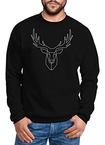 Neverless Herren Sweatshirt Pullover Hirsch Polygon Geweih Geometrisch Formen Rundhalspullover schwarz M von Neverless